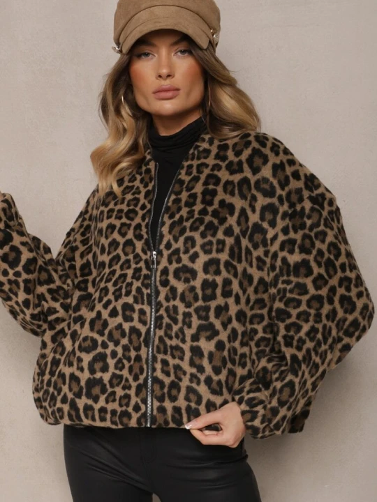 Zdjęcie produktu Brązowa Bluza z Lnem Oversize w Panterkę Tinnestira Belcci