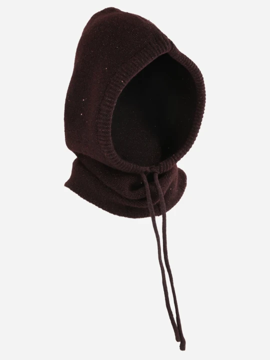 Zdjęcie produktu Brązowa Czapka Kominiarka Typu Balaclava z Wełniano-Wiskozowej Dzianiny z Błyszczącymi Drobinkami Nadawi Yu & Me