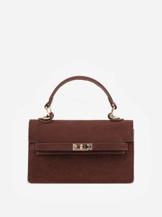 Zdjęcie produktu Brązowa Elegancka Torebka Kuferek z Imitacji Zamszu z Dodatkowym Łańcuszkiem Epona Caely