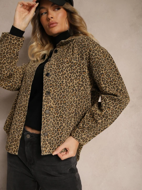 Zdjęcie produktu Brązowa Jeansowa Kurtka Koszulowa w Panterkowy Print Cesida Melya By Melody