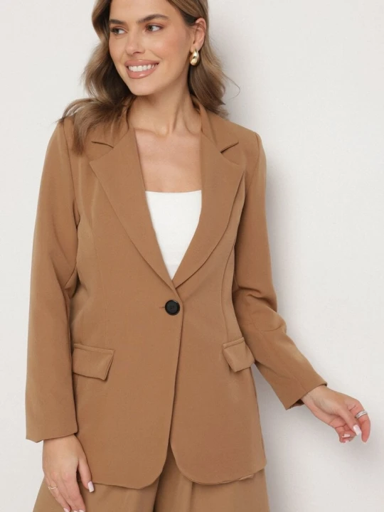 Zdjęcie produktu Brązowa Klasyczna Marynarka o Jednorzędowym Kroju z Imitacją Kieszeni Felzeri New Collection