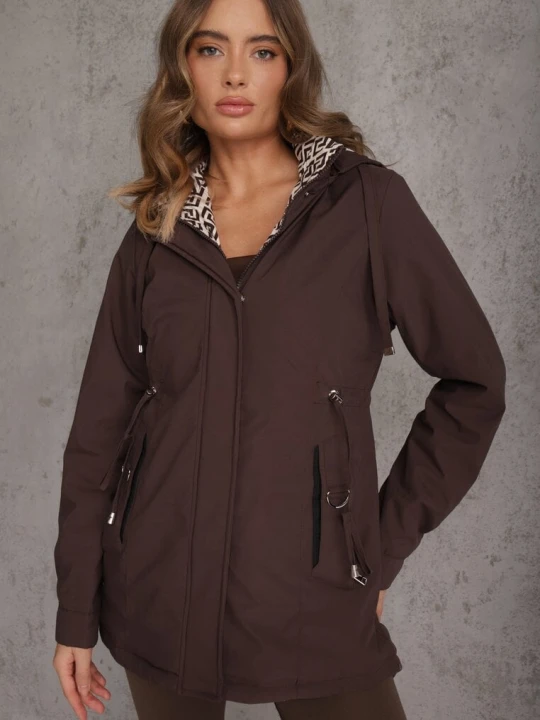 Zdjęcie produktu Brązowa Kurtka Parka z Kapturem w Oryginalny Wzór Wewnątrz Tiosara J.style