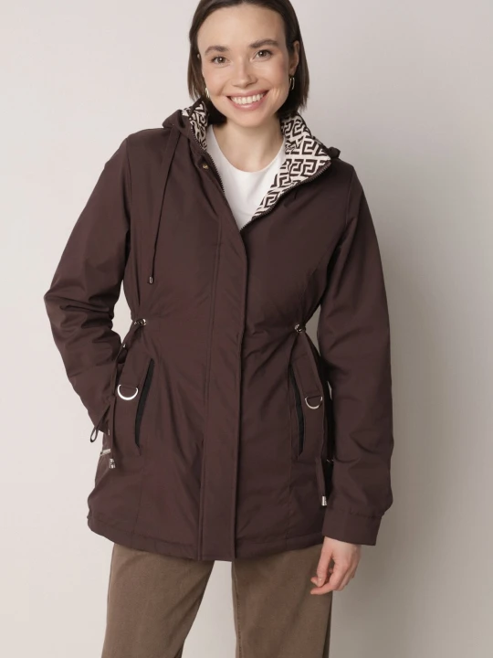 Zdjęcie produktu Brązowa Kurtka Parka z Kapturem z Ozdobną Wyściółką Tiolara J.style