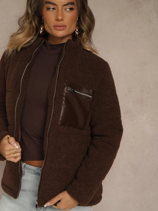 Zdjęcie produktu Brązowa Pikowana Kurtka z Futerkiem Teddy Olenesia J.style