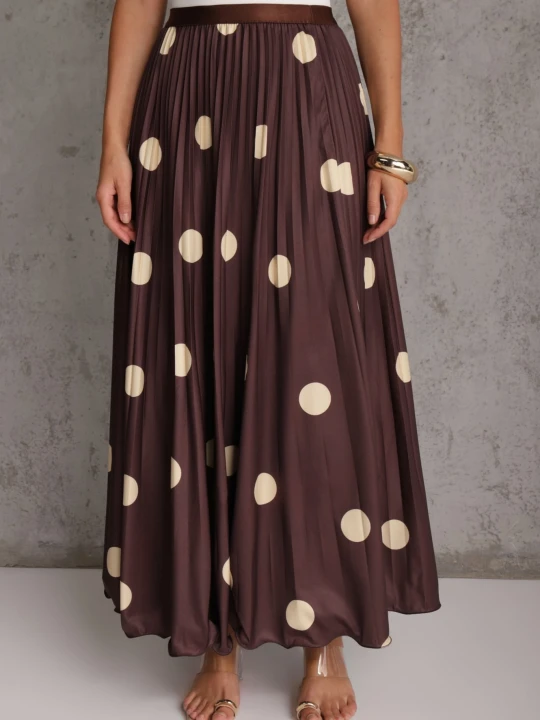 Zdjęcie produktu Brązowa Rozkloszowana Spódnica Plisowana High Waist w Groszki Telede Elsa.m By May