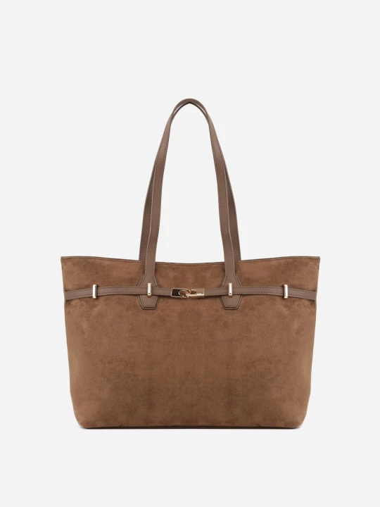 Zdjęcie produktu Brązowa Torebka Typu Shopper z Ozdobnym Paskiem Eterno Caely