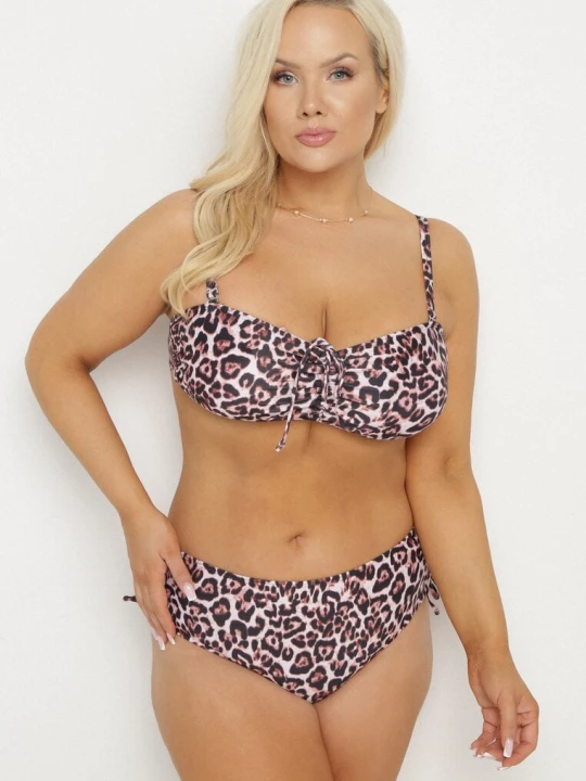 Zdjęcie produktu Brązowe Bikini Biustonosz z Wiązaniem i Majtki Figi ze Ściągaczami Uloselia Rosse Line
