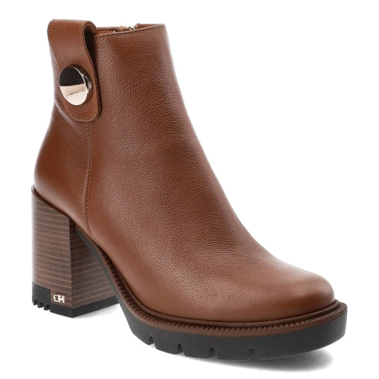 Zdjęcie produktu Brązowe Botki Chebello Eleganckie Skórzane Buty Na Obcasie