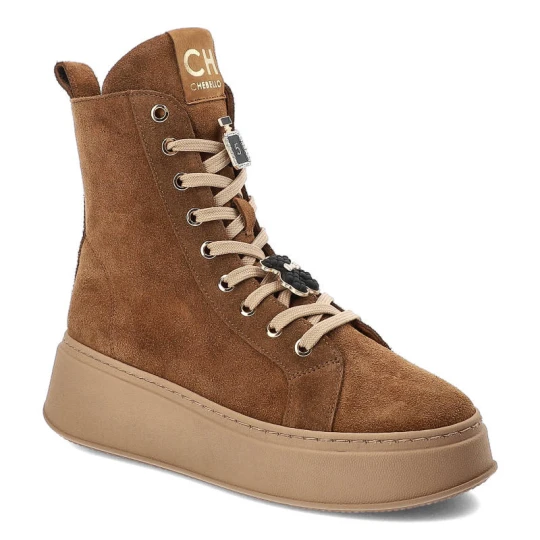 Zdjęcie produktu Brązowe Botki CheBello Skórzane Buty Damskie