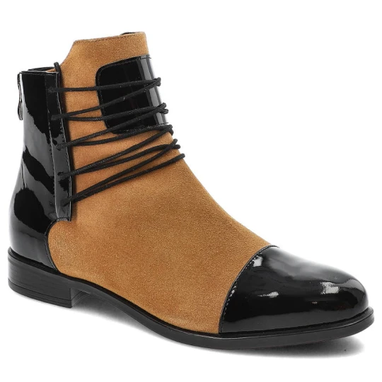 Zdjęcie produktu Botki damskie Damiss, eleganckie i ze skóry naturalnej, czarne camel, DS-288