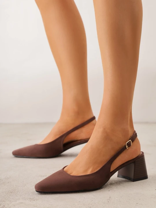 Zdjęcie produktu Brązowe Czółenka VICES Slingback na Geometrycznym Słupku Messeleia