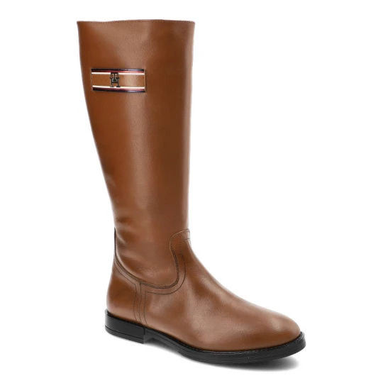 Zdjęcie produktu Brązowe Kozaki Damskie Tommy Hilfiger Eleganckie Skórzane Buty
