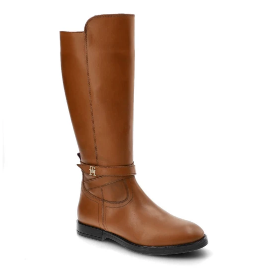 Zdjęcie produktu Brązowe Kozaki Damskie Tommy Hilfiger Eleganckie Skórzane Buty
