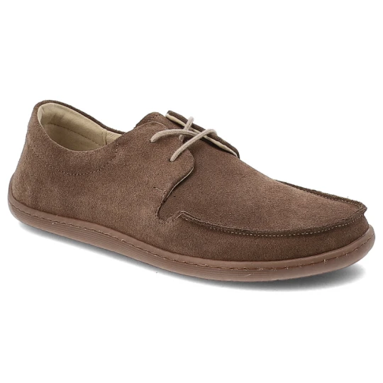 Zdjęcie produktu Półbuty damskie barefoot Armodo, zamszowe na płaskiej podeszwie i sznurowane z miękkimi wkładkami, brązowe, 327