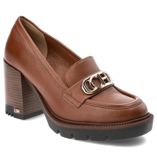 Zdjęcie produktu Brązowe Półbuty CheBello Eleganckie Skórzane Buty Na Obcasie