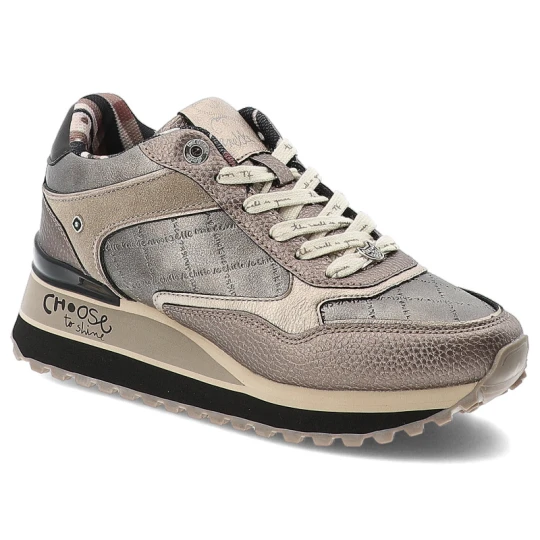 Zdjęcie produktu Sneakersy damskie Anekke, na grubej podeszwie z wzorami i ozdobami z okrągłym noskiem i sznurowane, metaliczne, 41380-447 brązowy
