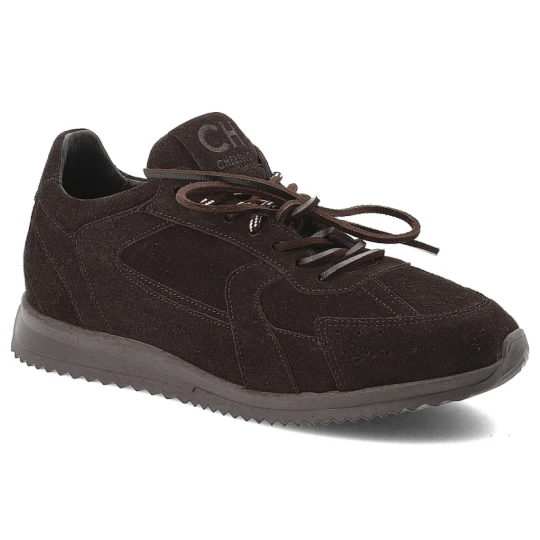 Zdjęcie produktu Sneakersy damskie Chebello, na płaskiej podeszwie skórzane sznurowane i z okrągłym noskiem, brązowe, 4861