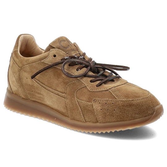 Zdjęcie produktu Sneakersy damskie Chebello, skórzane z okrągłym noskiem na płaskiej podeszwie i sznurowane, brązowe, 4861