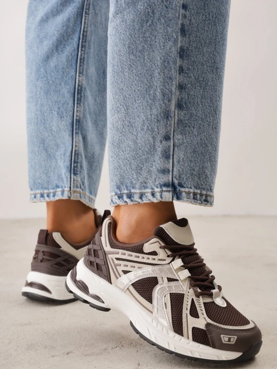 Zdjęcie produktu Brązowe Sneakersy Dad Shoes z Siateczkową Cholewką na Piankowej Podeszwie Anotea Mulanka