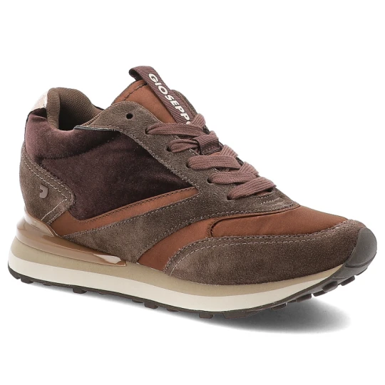Zdjęcie produktu Sneakersy damskie Gioseppo, skórzane wysokie na platformie z okrągłym noskiem i sznurowane, brązowe, Landfall-77024 Hot Potatoes