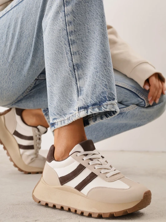 Zdjęcie produktu Brązowe Sneakersy na Platformie z Geometrycznym Motywem Tillia Givana