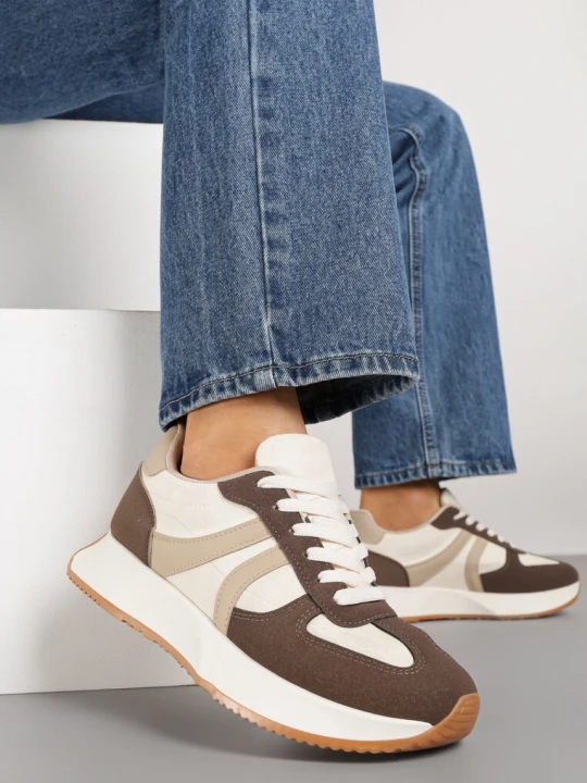 Zdjęcie produktu Brązowe Sneakersy Ozdobione Paskami Florgisse Marquiiz