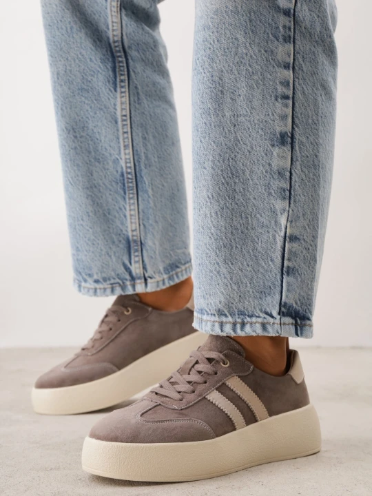 Zdjęcie produktu Brązowe Sneakersy Retro Tenisówki na Platformie z Zamszu Naturalnego Noanela Goodin