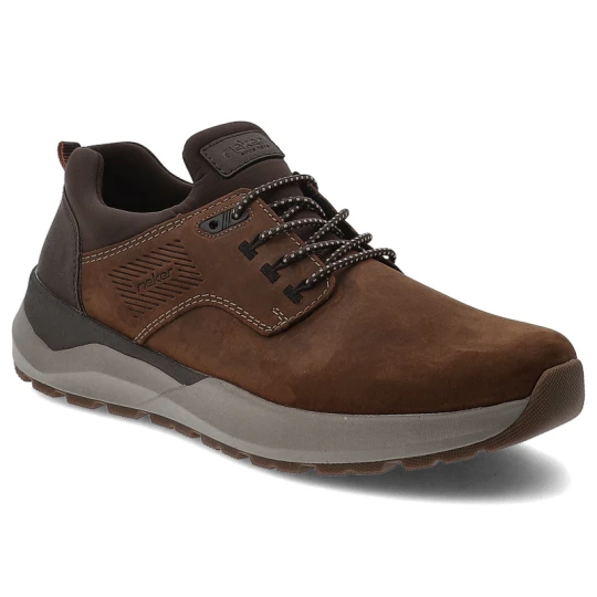 Zdjęcie produktu Sneakersy męskie Rieker, antistress półbuty na platformie wygodne z okrągłym noskiem i sznurowane, brązowe, 06050-22
