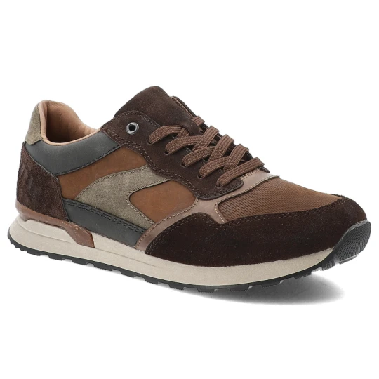 Zdjęcie produktu Sneakersy męskie Rieker, skórzane na płaskiej podeszwie sznurowane codzienne i sportowe, brązowe, U0313-25