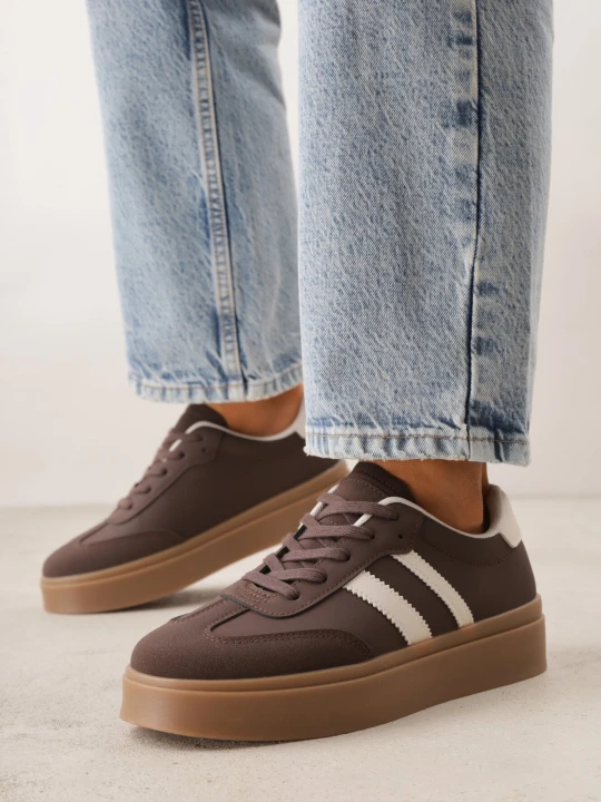 Zdjęcie produktu Brązowe Sneakersy VICES na Grubej Kauczukowej Podeszwie z Paskami Zidina