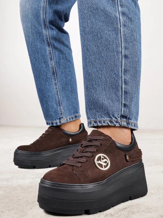 Zdjęcie produktu Brązowe Sneakersy Vices na Grubej Podeszwie z Metaliczną Ozdobą Tatorelis