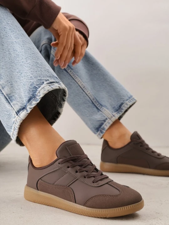 Zdjęcie produktu Brązowe Sneakersy VICES w Stylu Kultowych Tenisówek z Łączonych Materiałów Azivina