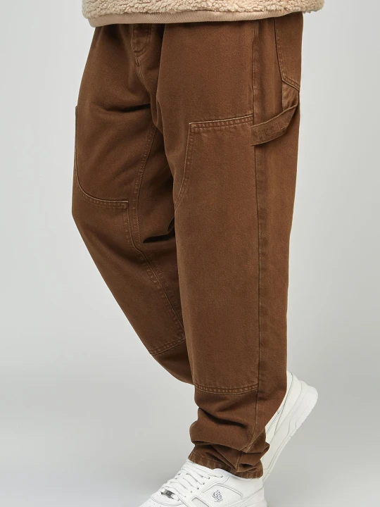 Zdjęcie produktu Brązowe spodnie męskie typu carpenter jeans proste SikSilk