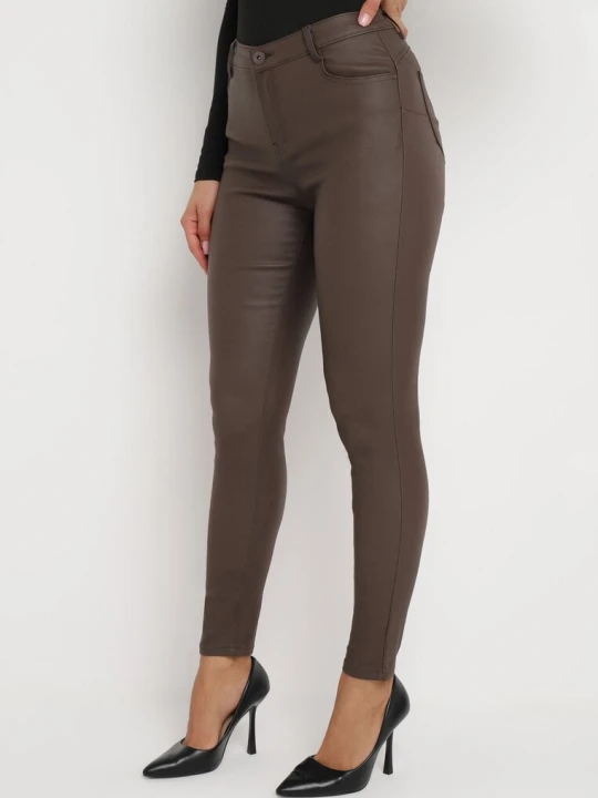 Zdjęcie produktu Brązowe Spodnie Skinny z Imitacji Skóry Awileda Daysie
