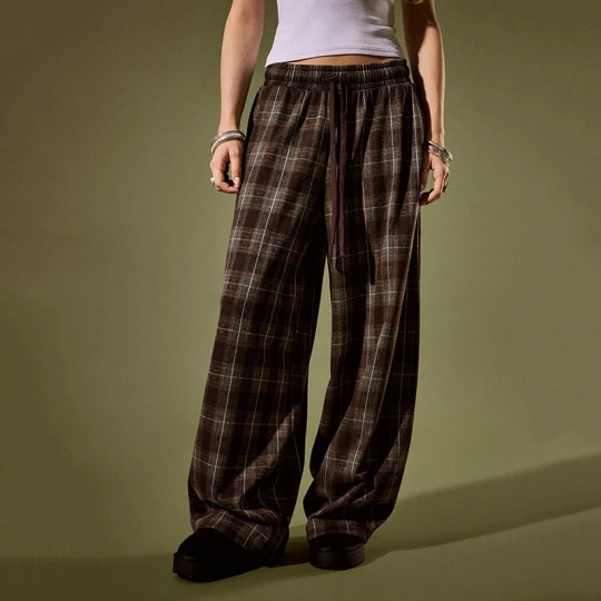 Zdjęcie produktu Brązowe spodnie wide leg w kratę House
