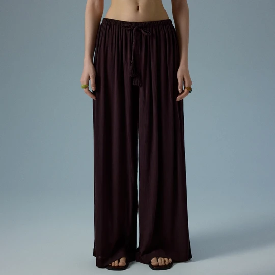 Zdjęcie produktu Brązowe spodnie wide leg z wiskozy House