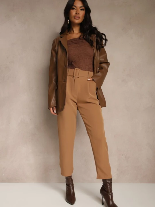 Zdjęcie produktu Brązowe Spodnie z Paskiem Eudeaa New Collection