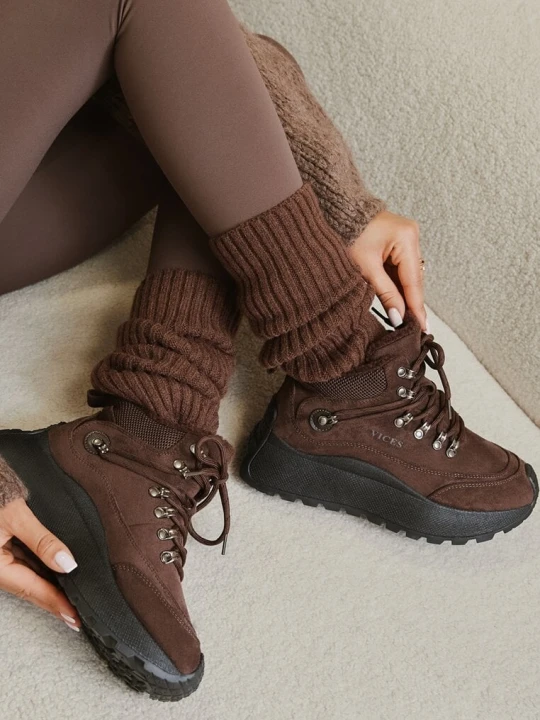 Zdjęcie produktu Brązowe Sportowe Sneakersy Śniegowce Vices na Grubej Podeszwie Nellsana