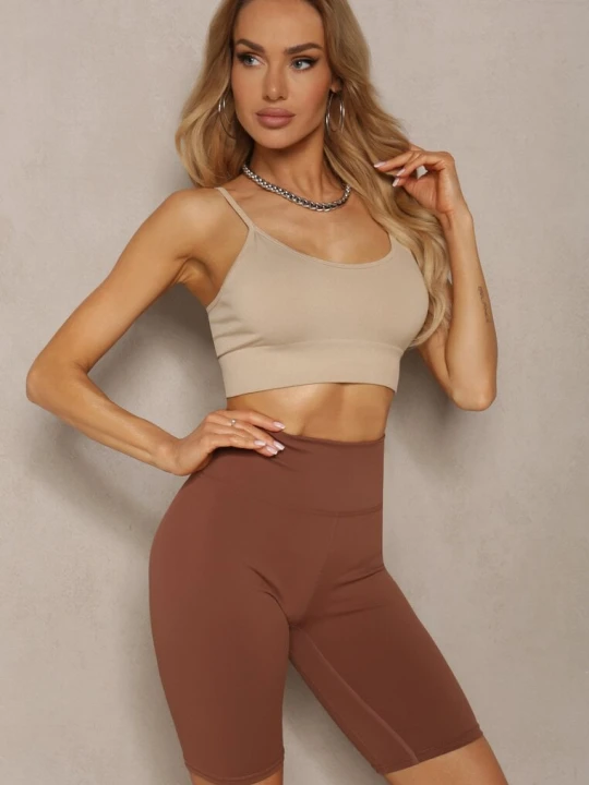 Zdjęcie produktu Brązowe Szorty Kolarki High Waist z Elastycznego Materiału Nanestia Queene
