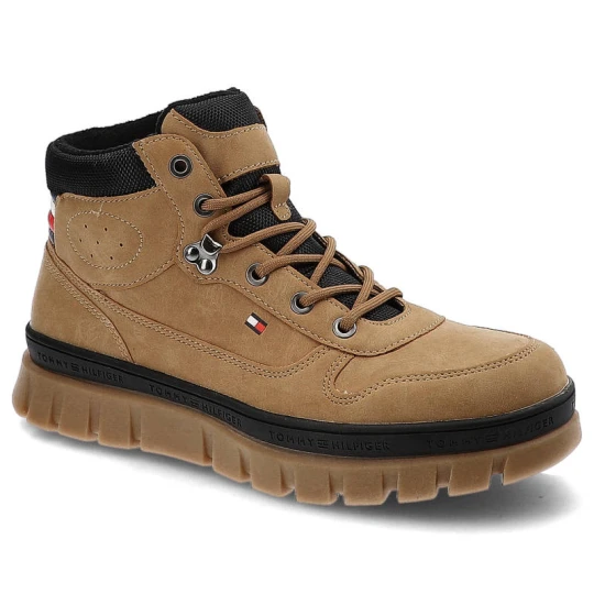Zdjęcie produktu Trapery damskie Tommy Hilfiger, cholewka z materiału i skóry ekologicznej sznurowane wysoka cholewka, camel, T3B5-32517-1441524 brązowy