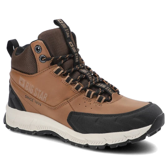 Zdjęcie produktu Trekkingi unisex Big Star, skóra ekologiczna połączona z materiałem amortyzowana podeszwa oraz wzmocniony nosek, brązowe, II274453