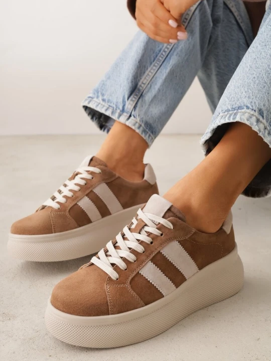 Zdjęcie produktu Brązowe Zamszowe Sneakersy Chunky na Platformie Teslara Goodin