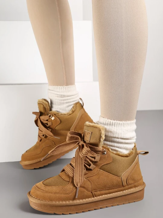 Zdjęcie produktu Brązowe Zimowe Sneakersy Vices Stylizowane na Śniegowce z Futerkiem Tennira