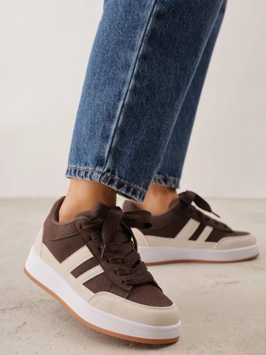 Zdjęcie produktu Brązowo-Beżowe Sneakersy Basic z Paskami na Boku Adila