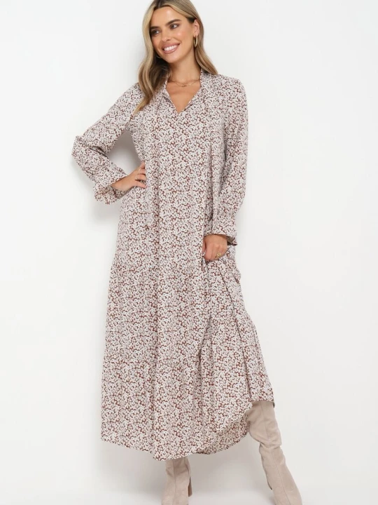 Zdjęcie produktu Brązowo-Biała Sukienka Elime R&f Fashion