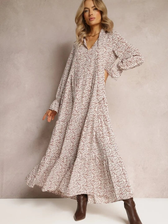 Zdjęcie produktu Brązowo-Biała Sukienka Pherone R&f Fashion