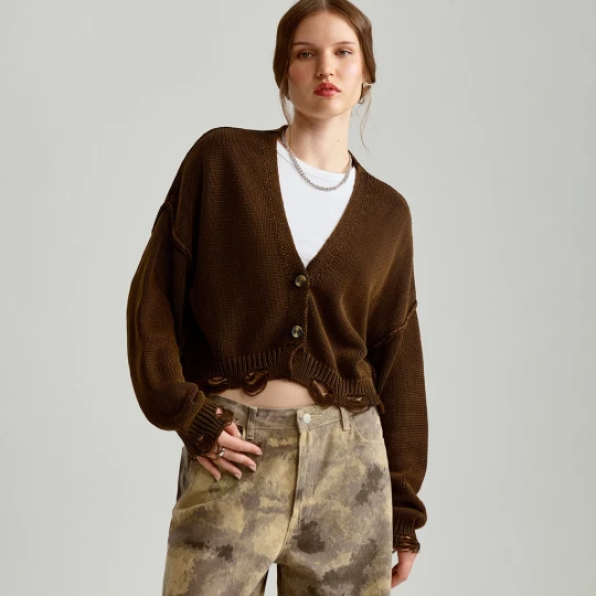 Zdjęcie produktu Brązowy cardigan oversize z efektem sprania House