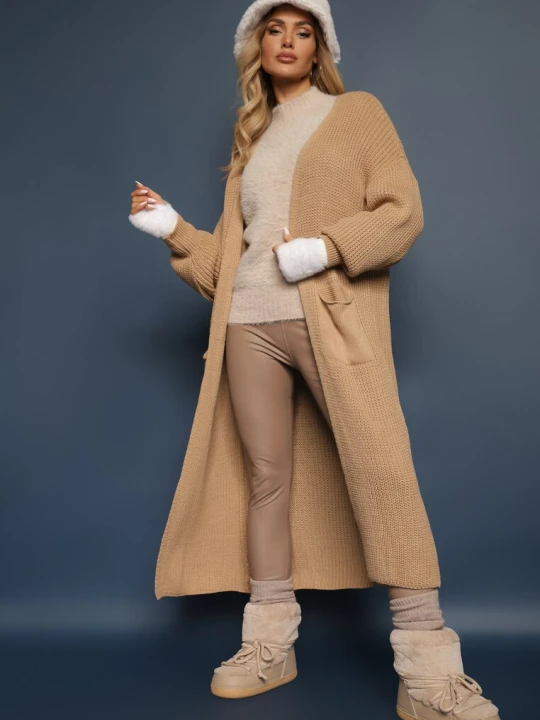 Zdjęcie produktu Brązowy Długi Kardigan Oversize Angellona New Collection Beżowy