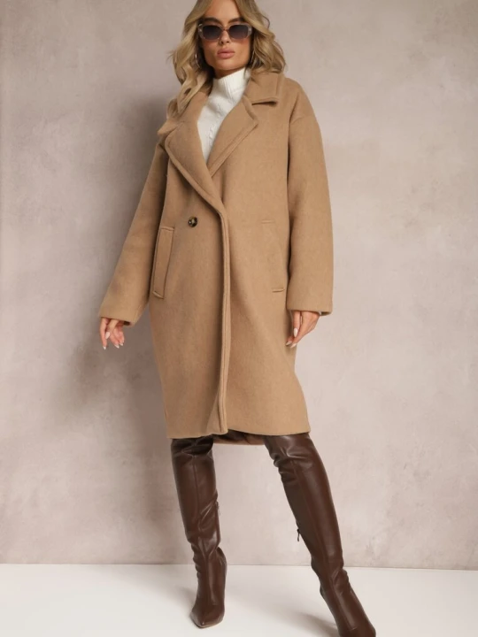 Zdjęcie produktu Brązowy Dwurzędowy Płaszcz Oversize z Wełną Spolete Made In Italy