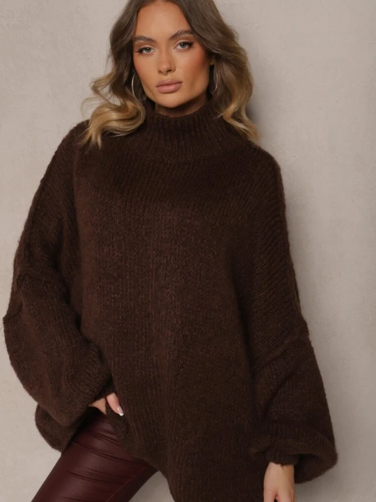 Zdjęcie produktu Brązowy Golf Oversize z Wełną z Opadającą Linią Ramion Lilirea Jumelle